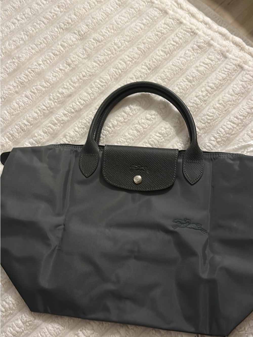 Longchamp Black Nylon Messenger Tote with Leather Trim